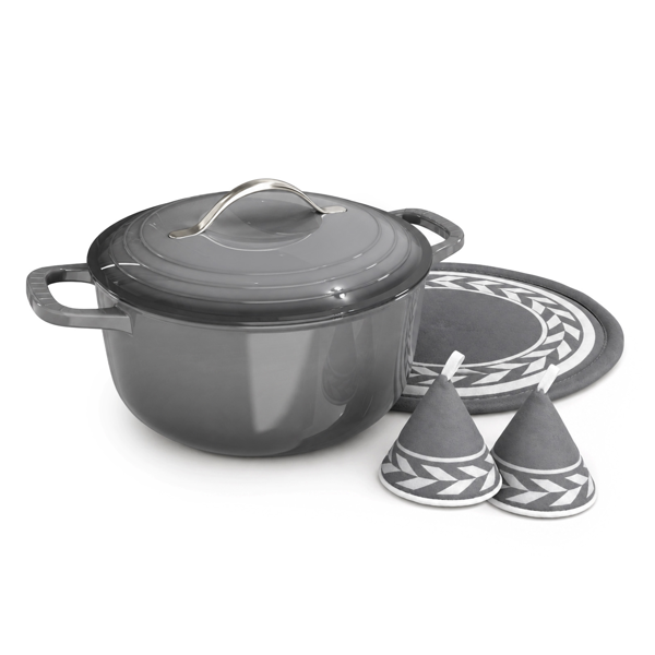 不锈钢手柄 5QT 4.7L 圆形 珐琅锅 黑灰渐变 含手套 隔热垫-7