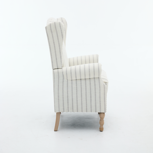 Modern Accent Chair with Retro Wood Legs, Comfy Upholstered Armchair, Floral Design Single Sofa Chair for Living Room Bedroom Office - Stripe-13