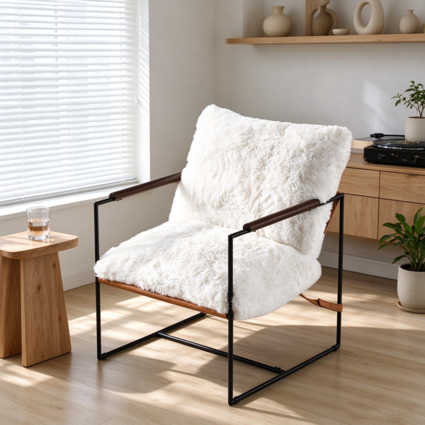 全拆 橡胶木扶手 铁架 兔毛绒 白色WHITE 室内休闲椅 1pcs-19