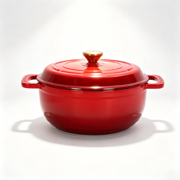 铸铁 5QT 烹饪锅具 红色渐变 含两个硅胶手套 珐琅锅-7