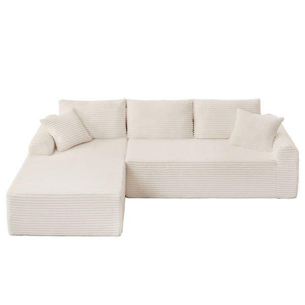 Full-Compression Chaise Lounge Set – Modular Corduroy Sectional with Arched Armrests, Non-Slip Base, Includes 3 Back Cushions & 2 Throw Pillows,Right chaise longue sofa-11