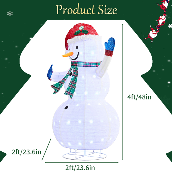 4ft  白色 格纹围巾伸缩雪人 蒙布 90L 白灯  伸缩款 圣诞灯饰雪人 4.5V 3.6W 美规-7