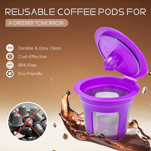 可重复使用咖啡胶囊 4 件装，可重复填充单杯滤网，不锈钢网，兼容 Keurig 咖啡机（非ebay认证仓）-3