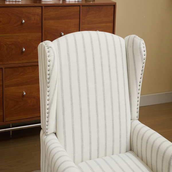 Modern Accent Chair with Retro Wood Legs, Comfy Upholstered Armchair, Floral Design Single Sofa Chair for Living Room Bedroom Office - Stripe-6