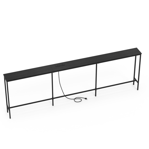 黑色 240cm长 密度板贴三胺+铁 240*20*79cm 玄关桌 带排插（美标）-10