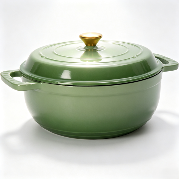 铸铁 7.5QT 烹饪锅具 渐变绿 含两个硅胶手套 珐琅锅-4