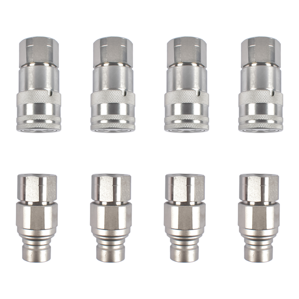 液压快速接头 4 Sets 1/2" Flat Face Hydraulic Coupler Quick Connect Fit for Bobcat 16028-3