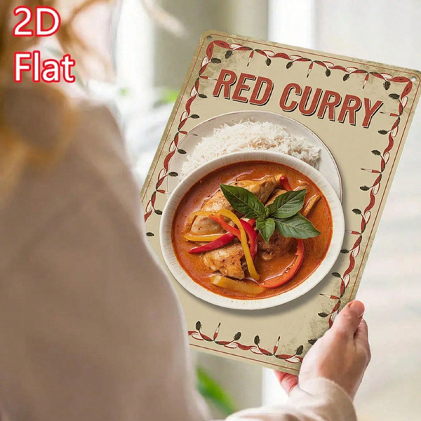 CIFbuy 2D 复古泰式红咖喱鸡肉金属墙饰，乡村风味铁艺招牌（TikTok, temu 自提物流）-5