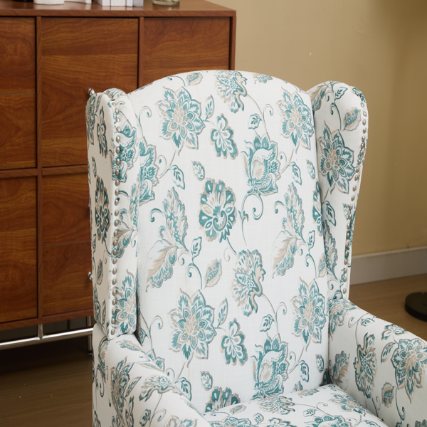 Modern Accent Chair with Retro Wood Legs, Comfy Upholstered Armchair, Floral Design Single Sofa Chair for Living Room Bedroom Office-16