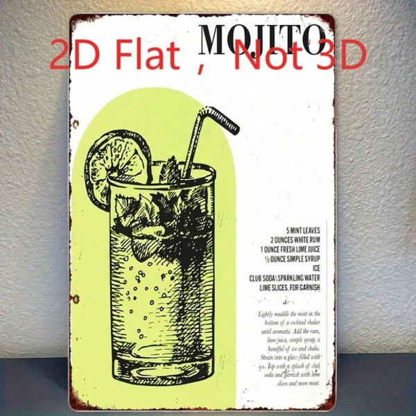 CIFbuy 复古2D平面铝制铁皮招牌，复古莫吉托鸡尾酒配方酒吧装饰（TikTok, temu 自提物流）-4