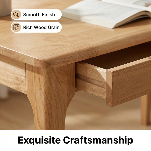 Solid Wood Desk with Drawers, Standing Desk with Smooth Edges, Home Office Desk for Small Spaces, Mid Century Modern Desk for Study, Bedroom, Living Room, Office, (Natural Wood Color)-16