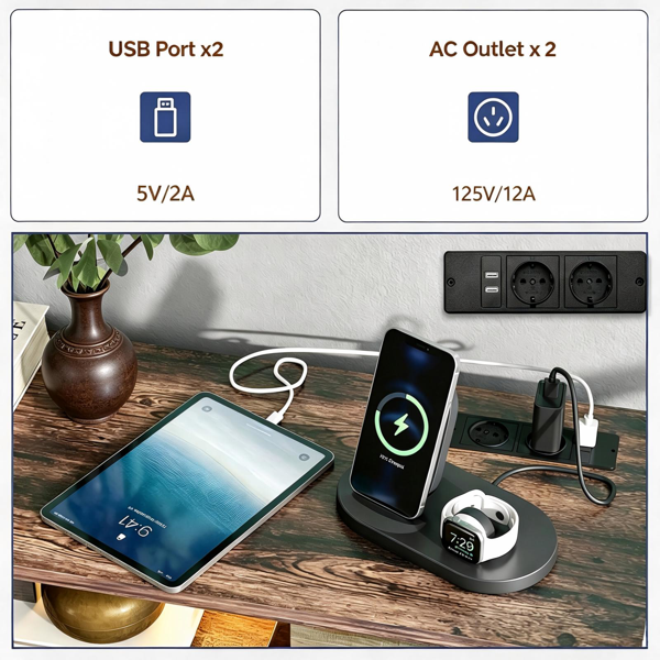 （AM禁售）无纺布6抽屉带搁架斗柜 含灯带含电源 (1USB+1TYPEC+2插座) 抽屉柜 P2刨花板+铁管&贴三胺+喷塑储物柜 114.5*30*87.5cm 腐木色-6