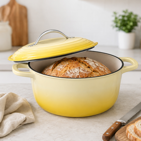 不锈钢手柄 5QT 4.7L 圆形 珐琅锅 黄色渐变 含手套 隔热垫-10