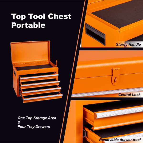 Tool Chest, 5-Drawer Rolling Tool Storage Cabinet with Detachable Top Tool Box, Liner, Universal Lockable Wheels, Adjustable Shelf, Locking Mechanism, Metal Tool Cart for Garage Workshop-8