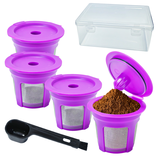 可重复使用咖啡胶囊 4 件装，可重复填充单杯滤网，不锈钢网，兼容 Keurig 咖啡机（非ebay认证仓）-1