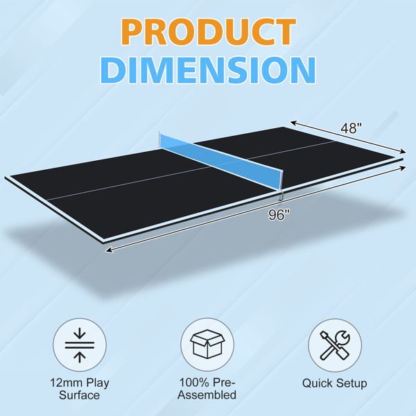 8ft Black Mid-Size Ping Pong Conversion Top Foldable & Portable Table Tennis Table Top for Indoor Games-7