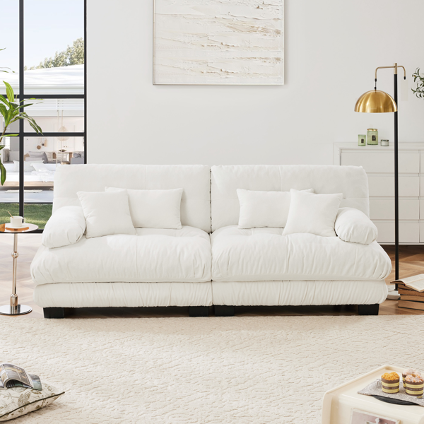 Cloud Couch 2 Seater Sofa for Living Room, Chenille 2 - Seat sofa with 2 Lumbar pillows and 2 throw pillows,Chenille White-3