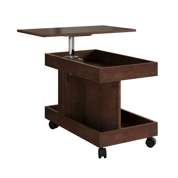 Small Coffee Table with Wheels, 360° Rotating Desktop Multi-Functional Side Table, Rolling End Table with Storage Compartment, Mobile Bedside Table for Living Room Bedroom Home Furniture, Walnut-15
