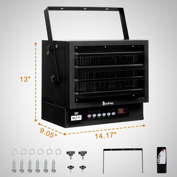 美规 CZ230W 240V 7500W 取暖器 黑色 铁 带WIFI/金属发热管/可调温/定时//带显示/带遥控器/不带电源线 工业取暖器-3