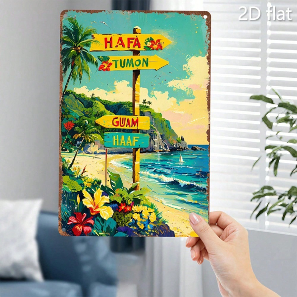 CIFbuy 热带海滩墙饰 8x12，日落棕榈树帆船海岸风金属牌匾（TikTok, temu 自提物流）-7