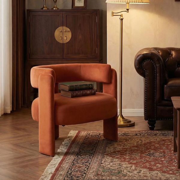 Accent Chair for Living Room, Velvet Comfy Single Sofa Chair Mid-Century Modern Armchair Wooden Legs for Bedroom Office Reading-4