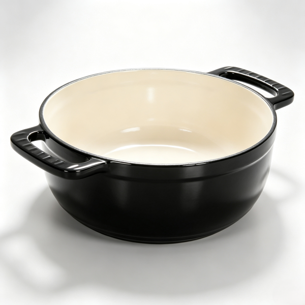 铸铁 6QT 烹饪锅具 纯黑色 含两个硅胶手套 珐琅锅-13