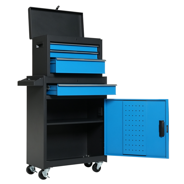 4抽带柜  带锁 330lb 钢制 维修工具车 蓝黑撞色-4