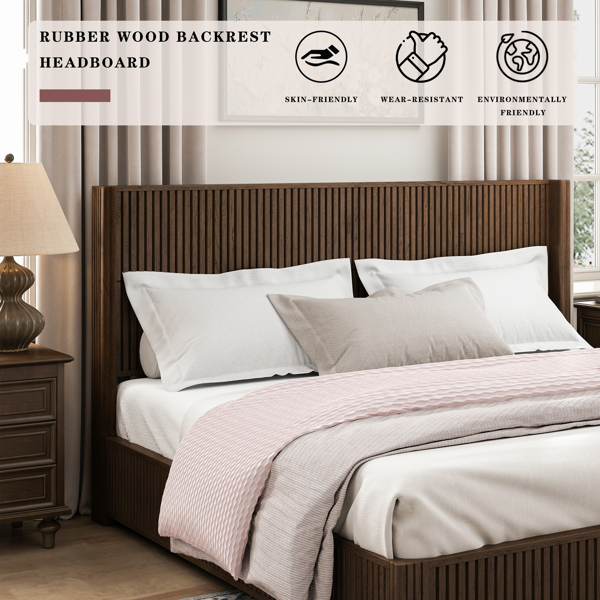 Solid Wood Platform Bed Frame with Headboard, No Box Spring Needed, Floor-standing bed, Easy Assembly, King Size, Walnut-12
