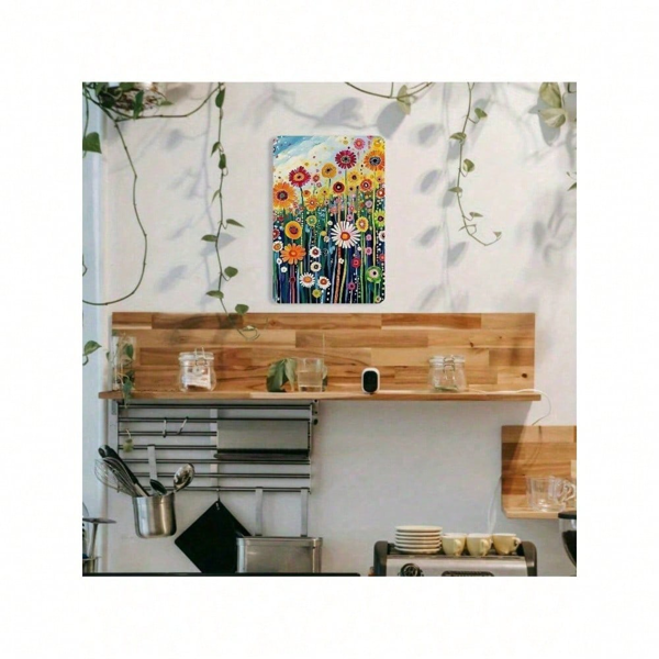 CIFbuy 花卉墙饰 复古金属铁皮招牌，明媚花田图案，即挂即用（TikTok, temu 自提物流）-7