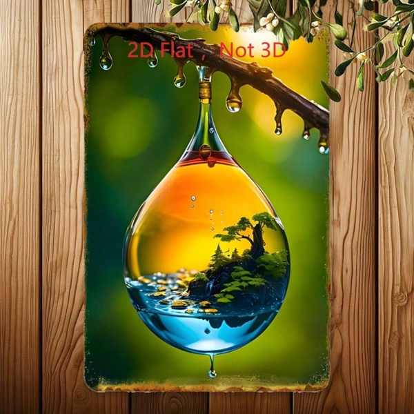 CIFbuy 20x30厘米 复古铝制铁皮招牌 超现实微景观水滴壁饰（TikTok, temu 自提物流）-3