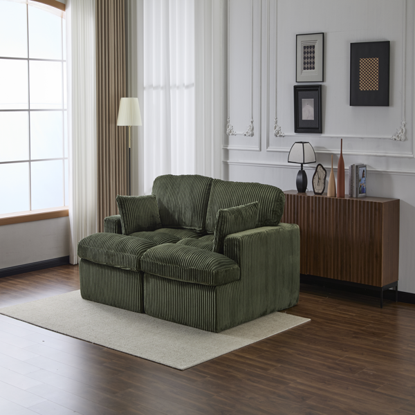 Double Chaise Lounge Chair Indoor,Oversized Upholstered Sleeper Cloud Couch,Deep Seat Luxury Sofa Bed,Sectional Sofa Chaise Love-seat,Corduroy Reading Chair for Living Room,No Assembly Required,Green-15