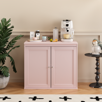Kitchen Storage Cabinet with Double Doors, Coffee Bar Cabinet with Adjustable Shelves, Sideboard Buffet for Dining Room, Living Room or Entryway, Pink