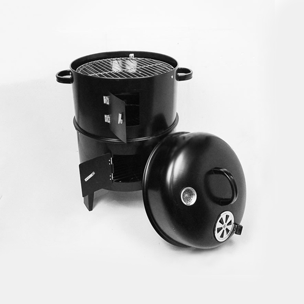 Outdoor double-layer grill, charcoal wood fired braising and smoking stove-3