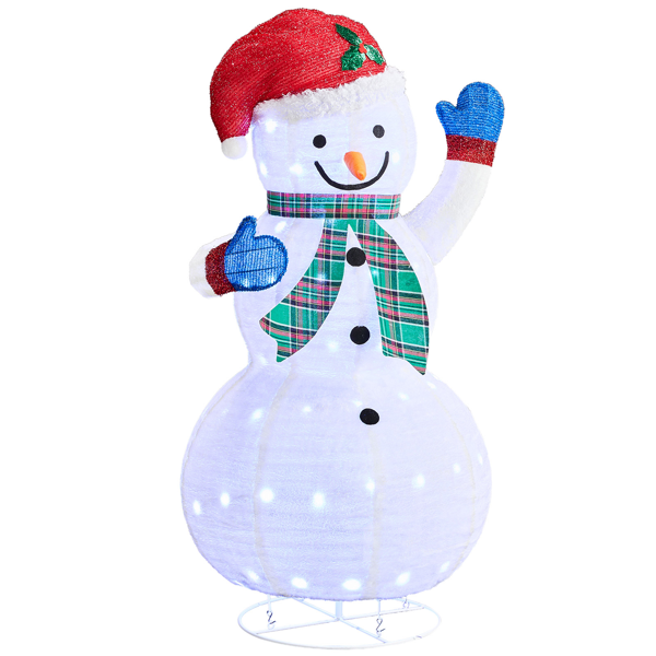 4ft  白色 格纹围巾伸缩雪人 蒙布 90L 白灯  伸缩款 圣诞灯饰雪人 4.5V 3.6W 美规-13