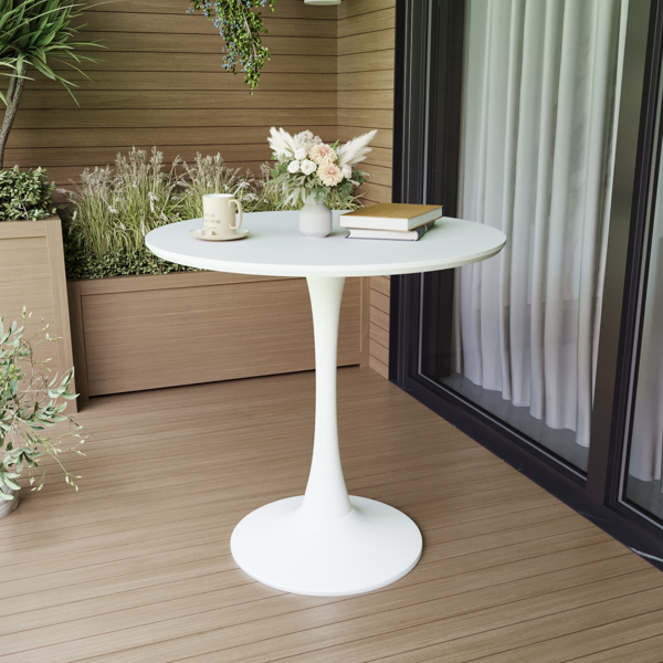 31.5" White Round Dining Table, Tulip Table Kitchen Dining Table 2-4 People with MDF Table Top & Pedestal Base, Mid-Century End Table Leisure Coffee Table Office Living Room Table-2