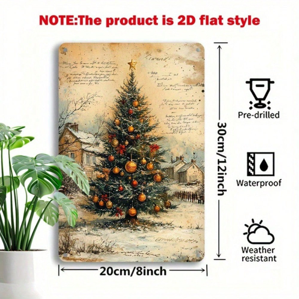 CIFbuy 1个复古铁皮圣诞树装饰牌 8x12，铝制金属铭牌 圣诞节礼品（TikTok, temu 自提物流）-3