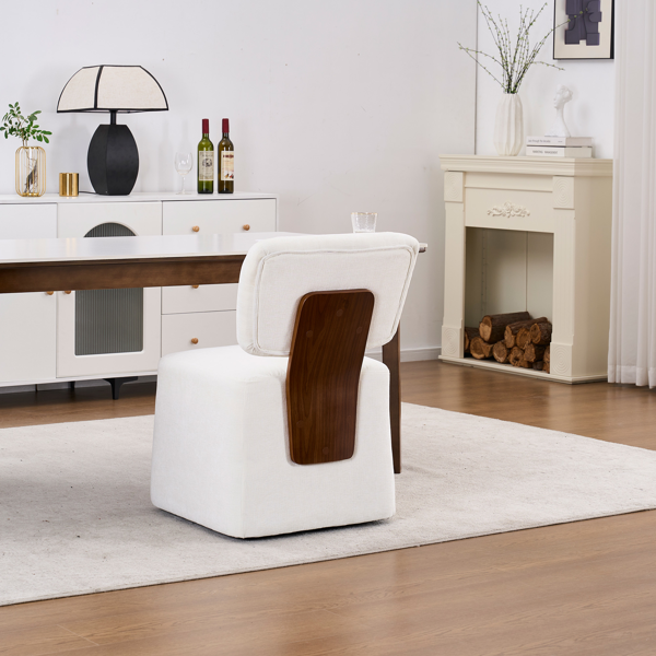 Linen Upholstered Armless Dining Chair with Casters,IVORY-9