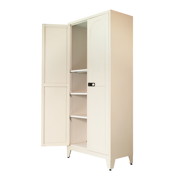 71'' 2 Shapely Door Cabinet With Lock, Metal Storage Cabinet with Doors and Adjustable Shelves, for Kitchen, Bedroom, Living Room(Beige)-5