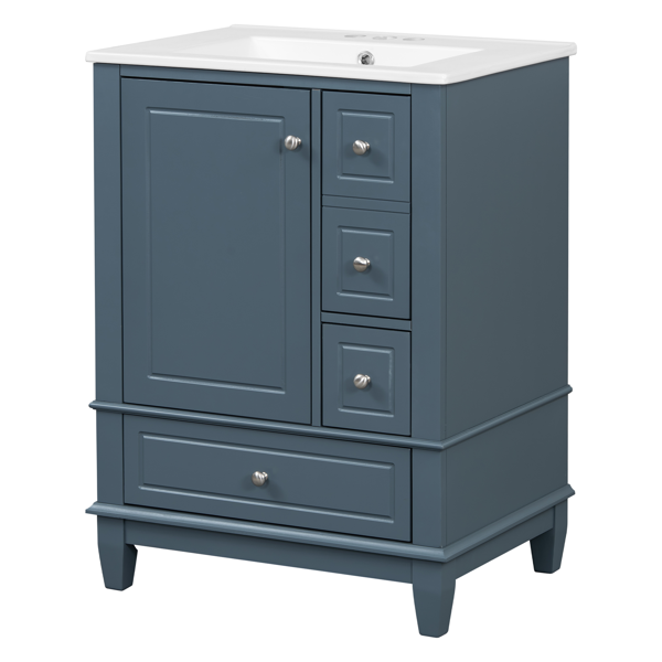 24" Bathroom Vanity with Sink and Drawers, Gray Blue Freestanding Vanity Cabinet with Ceramic Top and Storage Shelves, MDF and Solid Wood Base, Modern Sink Cabinet for Small Bathrooms-30
