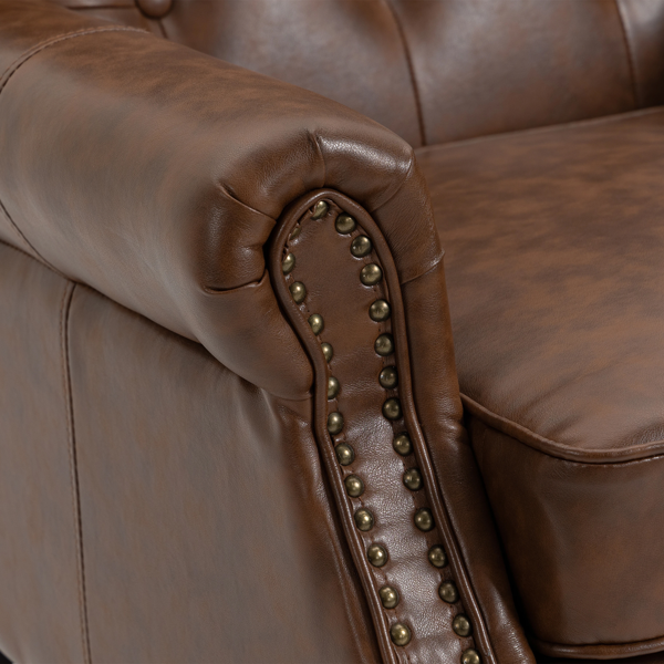 Wood Frame Armchair, Modern Accent Chair Lounge Chair with Sturdy Wood Legs for Living Room Bedroom (Brown PU)-23