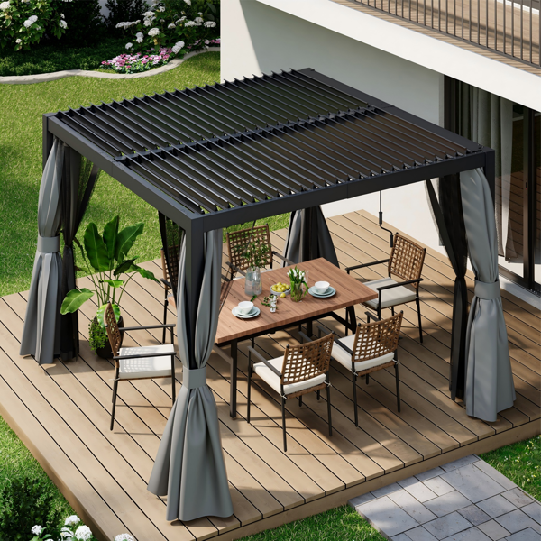 10' x 10'现代风格凉亭，带可调节百叶窗，适用于户外顶棚、花园，组装简便，经久耐用，炭灰色-1
