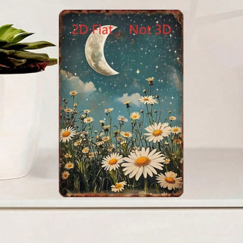CIFbuy 复古新月星雏菊金属铁皮装饰牌，田园风墙面艺术 8x12英寸（TikTok, temu 自提物流）