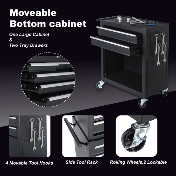 Tool Chest, 8-Drawer Rolling Tool Storage Cabinet with 2 in 1 Detachable Top Tool Box, Liner, Lockable Wheels, Side Hooks, Locking Mechanism, Metal Tool Cart for Garage-3