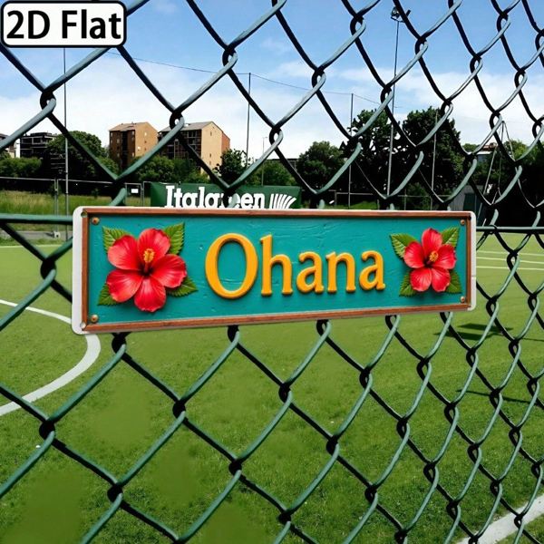 CIFbuy 复古夏威夷Ohana金属墙饰 3.9x15.7，扶桑花牌匾标识（TikTok, temu 自提物流）-2