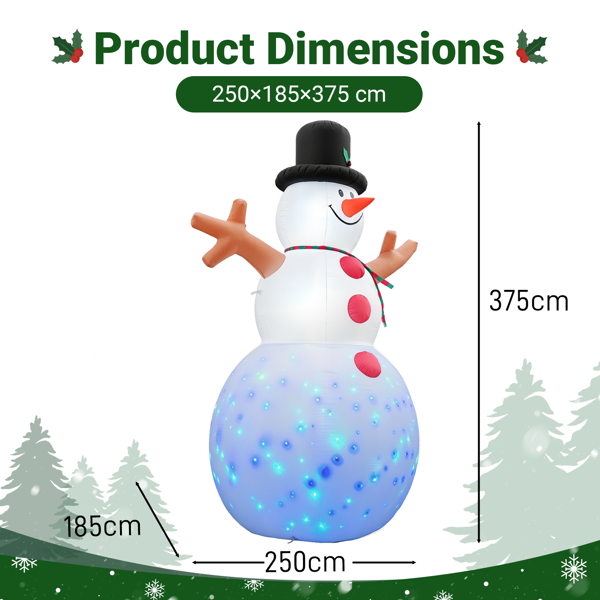 12.5ft  树枝手高款雪人 2颗LED灯 1个旋转彩灯  束口袋 210D涤纶  圣诞充气装饰 12V 12V,2000mA 24W 美规-2