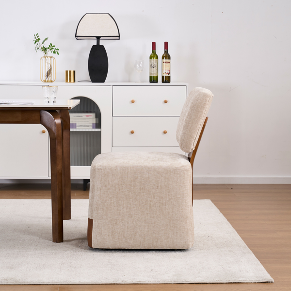 Linen Upholstered Armless Dining Chair with Casters,BEIGE-9