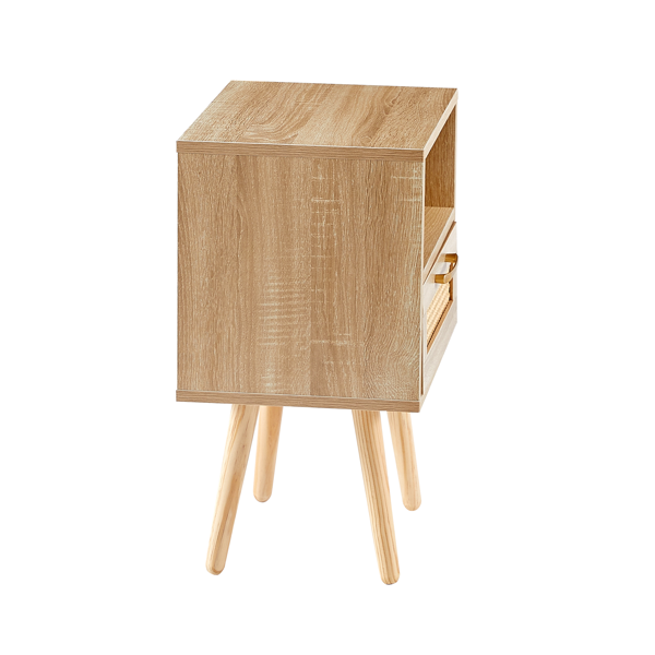15.75" Rattan End table with  drawer and solid wood legs, Modern nightstand, side table for living room, bedroom,natural-10