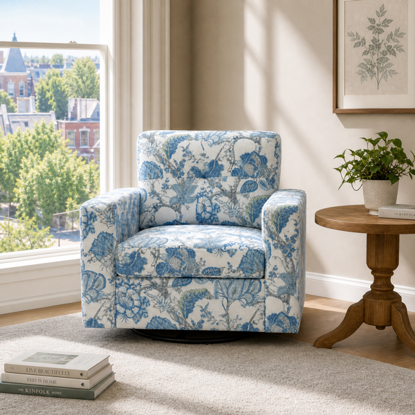 Floral Upholstery Degree Rotation Single Sofa Chair for Living Room, Bedroom, Office-2