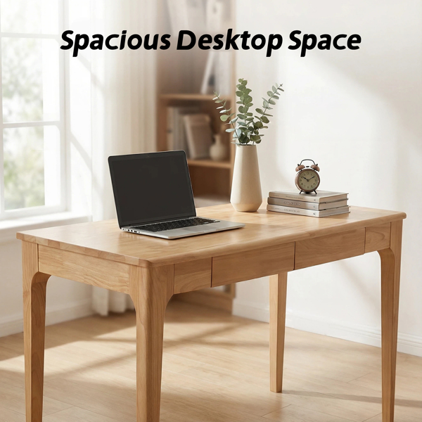 Solid Wood Desk with Drawers, Standing Desk with Smooth Edges, Home Office Desk for Small Spaces, Mid Century Modern Desk for Study, Bedroom, Living Room, Office, (Natural Wood Color)-15