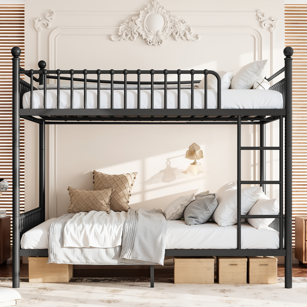 Queen over Queen Metal Bunk Bed with Unique Curved Guardrail Design, Round Tube bunk bed Frame, No Box Spring Required, Metal Bunk Bed Frame for Kids Teens,adults, Black-4